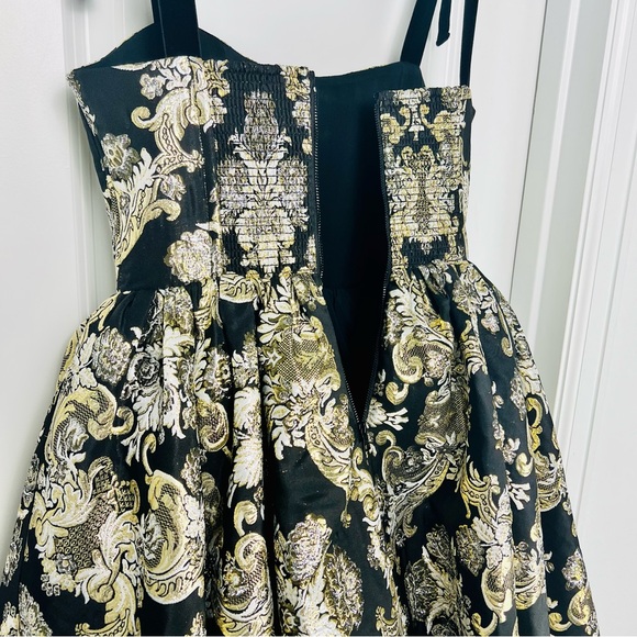 Alice + Olivia Fay Jacquard Corset Metallic Mini Dress Black Gold Silver 4 Small - Picture 5 of 14